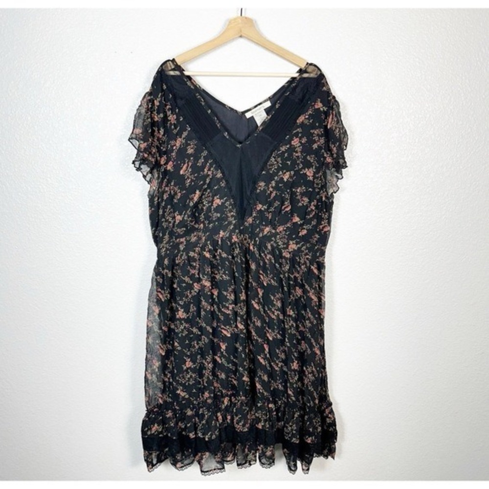 Roaman's Womens Plus Size 30W Boho Black Floral Fit and Flare Short Sleeve Dress